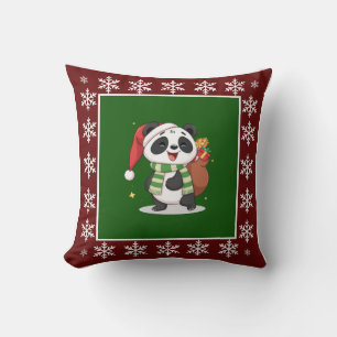 Cute Cozy Trendy Panda Bear Christmas No Photo Throw Pillow