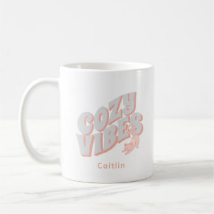 Cute 'Cozy Vibes' Pastel Cat Personalized Coffee Mug