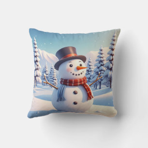 Cute Cozy Vintage Winter Snowman Merry Christmas Throw Pillow
