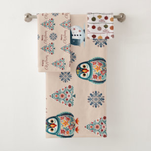 Cute cozy Whimsical Scandinavian Bath Towel Set