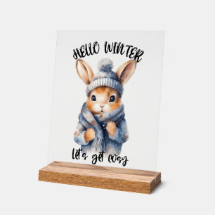 Cute cozy Winter bunny Acrylic Sign