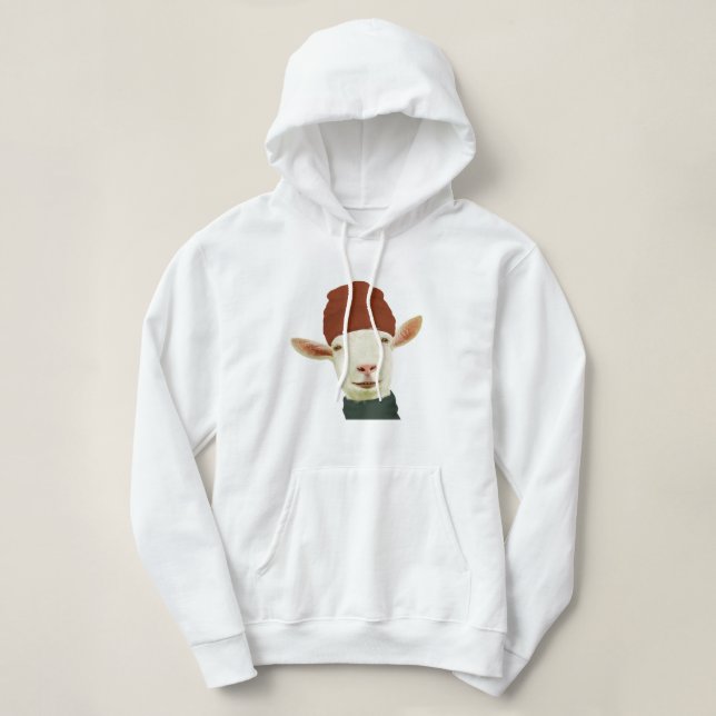 Cute Cozy Winter Goat With Beanie Hat and Scarf Hoodie (Design Front)
