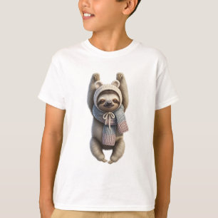 Cute Cozy Winter Sloth Kids T-Shirt