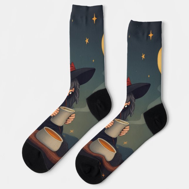 Cute Cozy Witch Coffee Socks – Halloween Magic (Left)