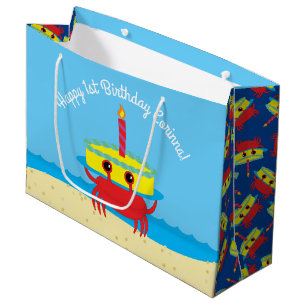 Cute Crab Beach 1st Birthday Party Large Gift Bag