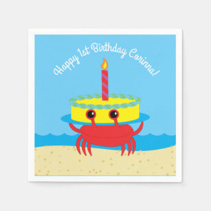 Cute Crab Beach 1st Birthday Party Napkin