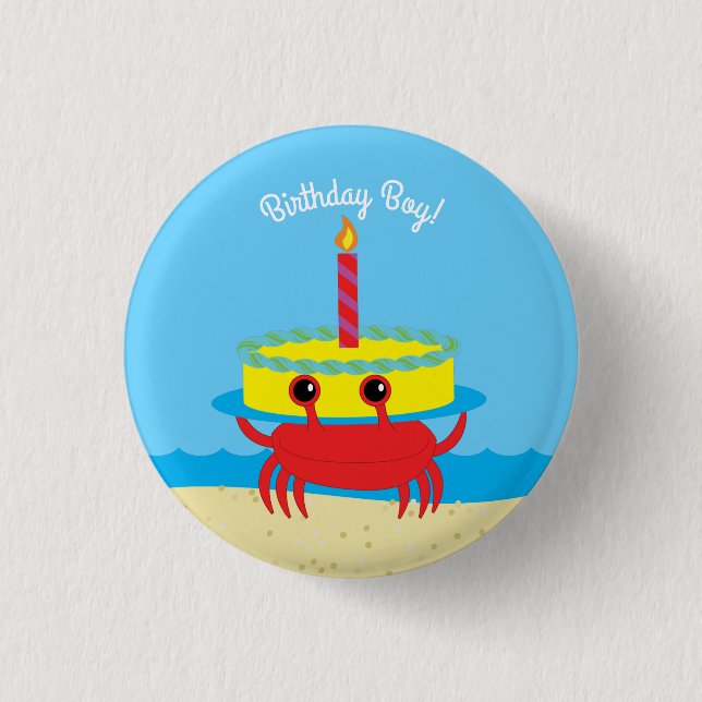 Cute Crab Beach Kid's Birthday Party 1 Inch Round Button (Front)