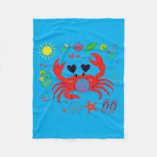 Cute Crab Blowing Bubble Beach Summer Tail Fleece Blanket