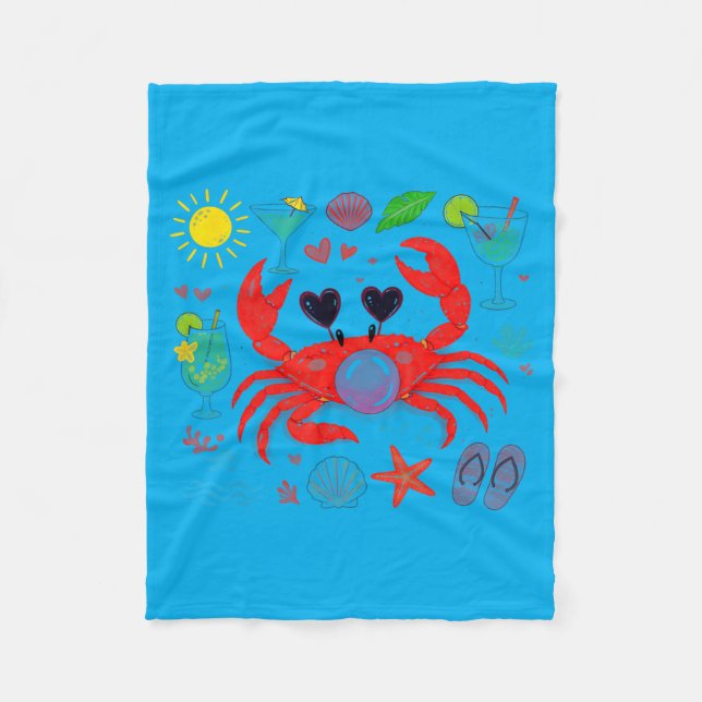 Cute Crab Blowing Bubble Beach Summer Tail Fleece Blanket (Front)
