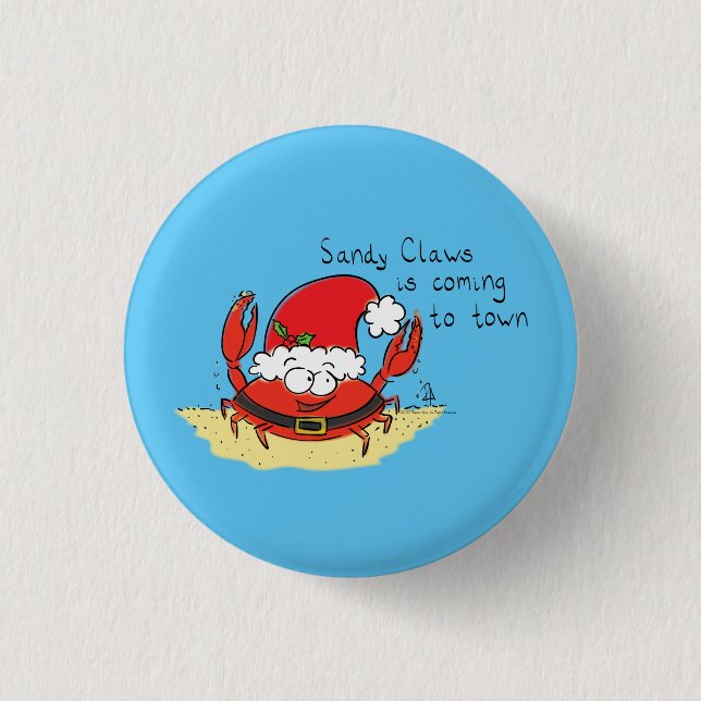 Cute Crab Christmas Funny Holiday Santa Cartoon 1 Inch Round Button (Front)