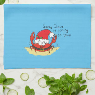 Cute Crab Christmas Funny Holiday Santa Cartoon Kitchen Towel
