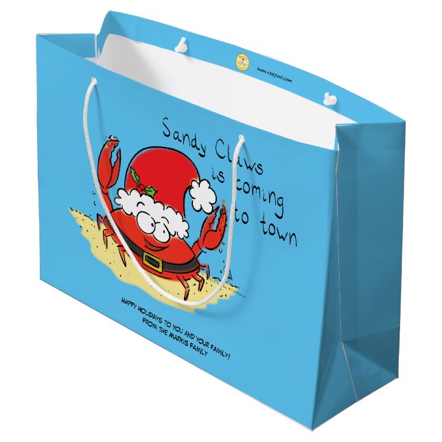 Cute Crab Christmas Funny Holiday Santa Cartoon Large Gift Bag (Back Angled)