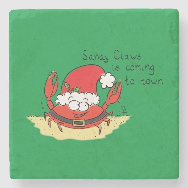 Cute Crab Christmas Funny Holiday Santa Cartoon Stone Coaster (Front)