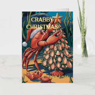 Cute Crab Christmas Name Foil Greeting Card