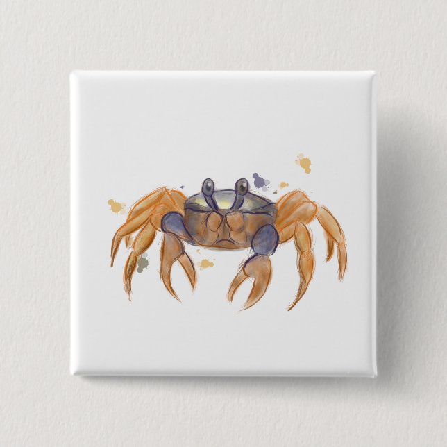 Cute crab drawing 2 inch square button (Front)