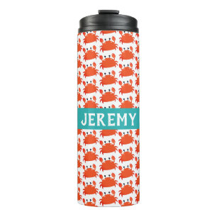 Cute Crab Patterned Custom Name Kids Thermal Tumbler
