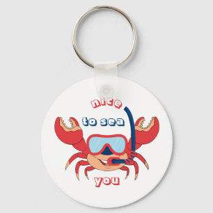 Cute Crab Snorkel Cartoon Nice To Sea You Keychain