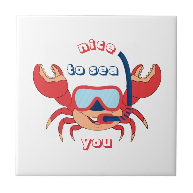 Cute Crab Snorkel Cartoon Nice To Sea You Tile (Front)
