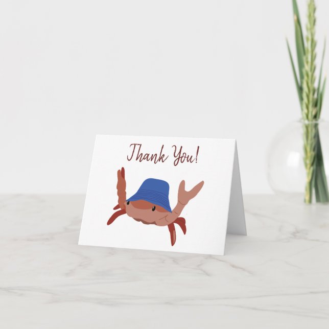 Cute Crab Wearing a Beach Hat Thank You Card (Front)