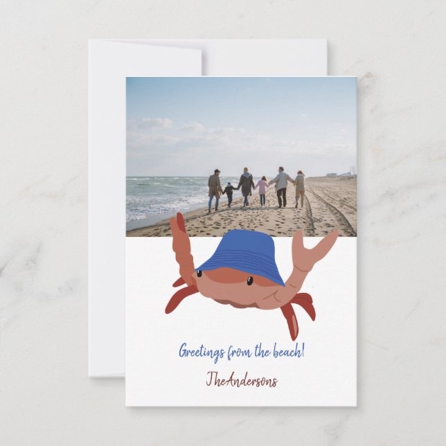 Cute Crabe Carte photo de plage personnalisé (Devant)