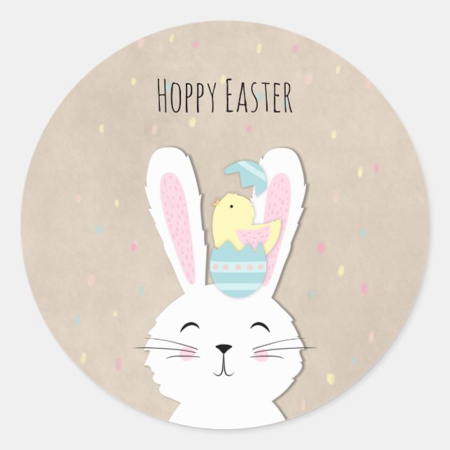 Cute craft style Easter bunny Classic Round Sticker (Front)