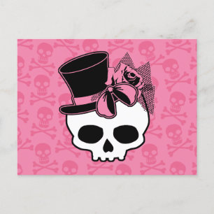 Cute Crâne Avec Haut Chapeau Rose Rose Bow Carte P