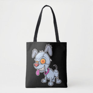 Cute Cranky Zombie Dog Illustration Tote Bag