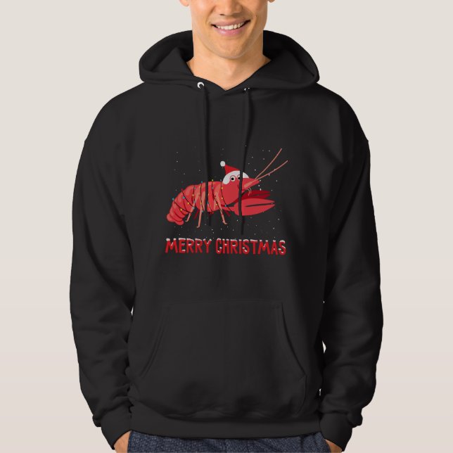 Cute crawfish Christmas Tree Lights Hoodie (Front)