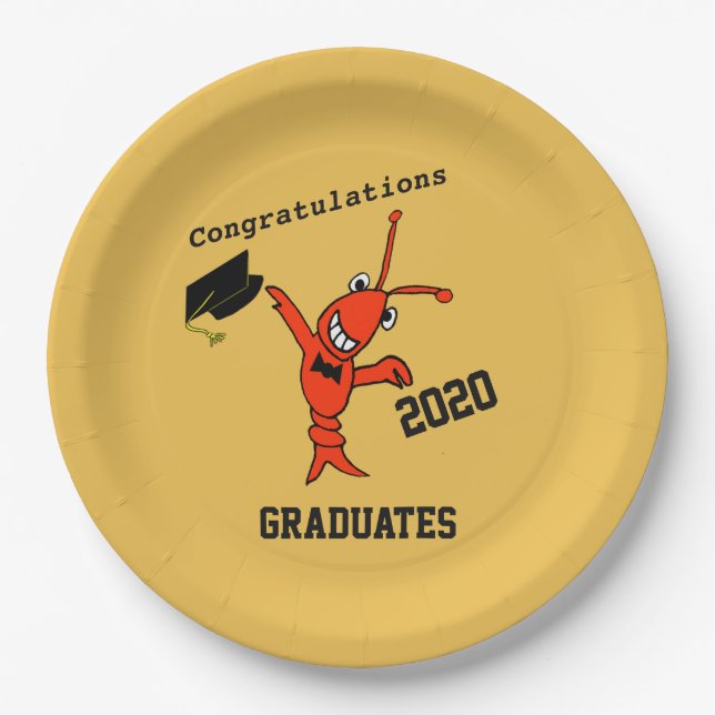 Cute Crawfish Graduation Paper Plate (Front)
