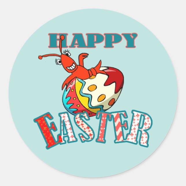 Cute Crawfish Happy Easter Classic Round Sticker (Front)