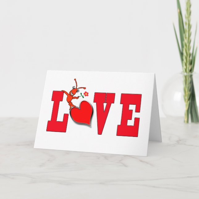 Cute Crawfish / Lobster Love with Heart Card (Front)