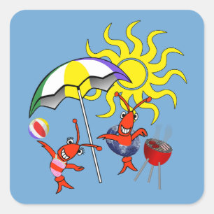 Cute Crawish Lobster Beach Square Sticker