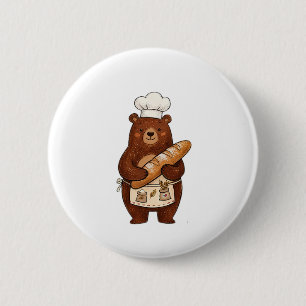 Cute Crayon Baker Bear with French Bread Chef T-Sh 2 Inch Round Button