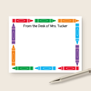 Cute Crayon Border Teacher Name Stationery Card