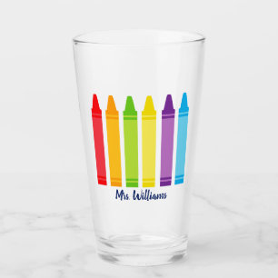 Cute Crayon Custom Elementary School Teacher Glass