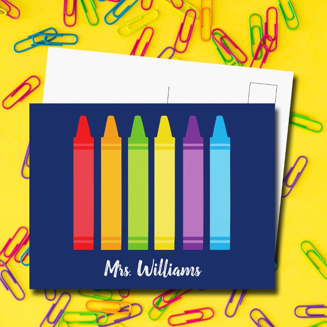 Cute Crayon Custom Elementary School Teacher Postcard (Creator Uploaded)