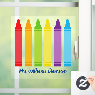 Cute Crayon Elementary School Teacher Custom Class Window Cling