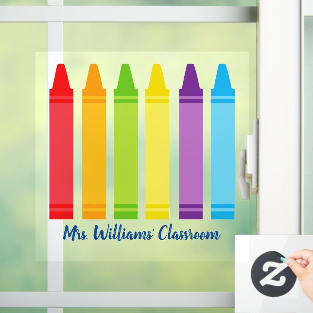 Cute Crayon Elementary School Teacher Custom Class Window Cling (Home)