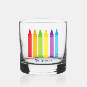 Cute Crayon Elementary School Teacher Personalized Whiskey Glass