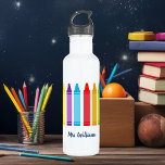 Cute Crayon Elementary Teacher Custom 710 Ml Water Bottle<br><div class="desc">Cute elementary teacher water bottle. A beautiful Teacher Appreciation Week or End of Year gift for a kindergarten class to give to their elementary school teacher. Custom made with your own message. Personalize with your name or text under the cute rainbow of crayons. An adorable drink bottle for a preschool...</div>