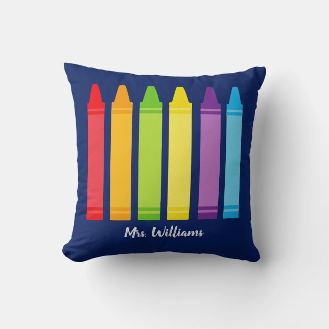 Cute Crayon Elementary Teacher Custom Classroom Throw Pillow (Front)