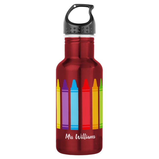 Cute Crayon Elementary Teacher Personalized 532 Ml Water Bottle (Front)
