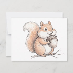 Cute Crayon Squirrel with Acorn Hand Drawn Coffee Card