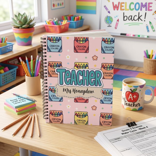 Cute Crayon Teacher School Pattern Notebook (Creator Uploaded)