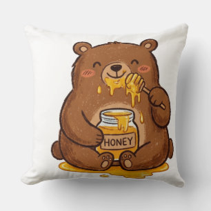 Cute Crayon Teddy Bear Eating Honey Coffee Mug Throw Pillow
