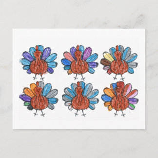 Cute Crayon Turkeys Kids Art Postcard