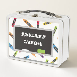 Cute Crayons and Chalkboard Metal Lunch Box