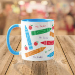 Cute Crayons & Apples Teacher's Name Coffee Mug<br><div class="desc">This design features cute, colourful crayons, red apples and the VIP teacher's name scattered throughout! Click the customize button for more flexibility in modifying/adding text! Variations of this design as well as coordinating products are available in our shop, zazzle.com/store/doodlelulu. Contact us if you need this design applied to a specific...</div>