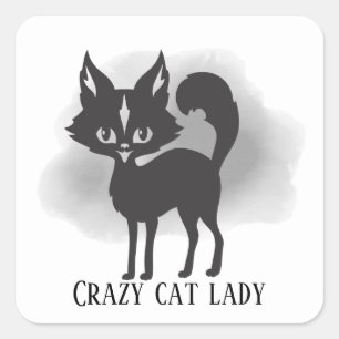 cute crazy cat lady add text square sticker