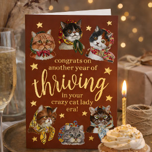 Cute Crazy Cat Lady Era Bestie Happy Birthday  Foil Greeting Card